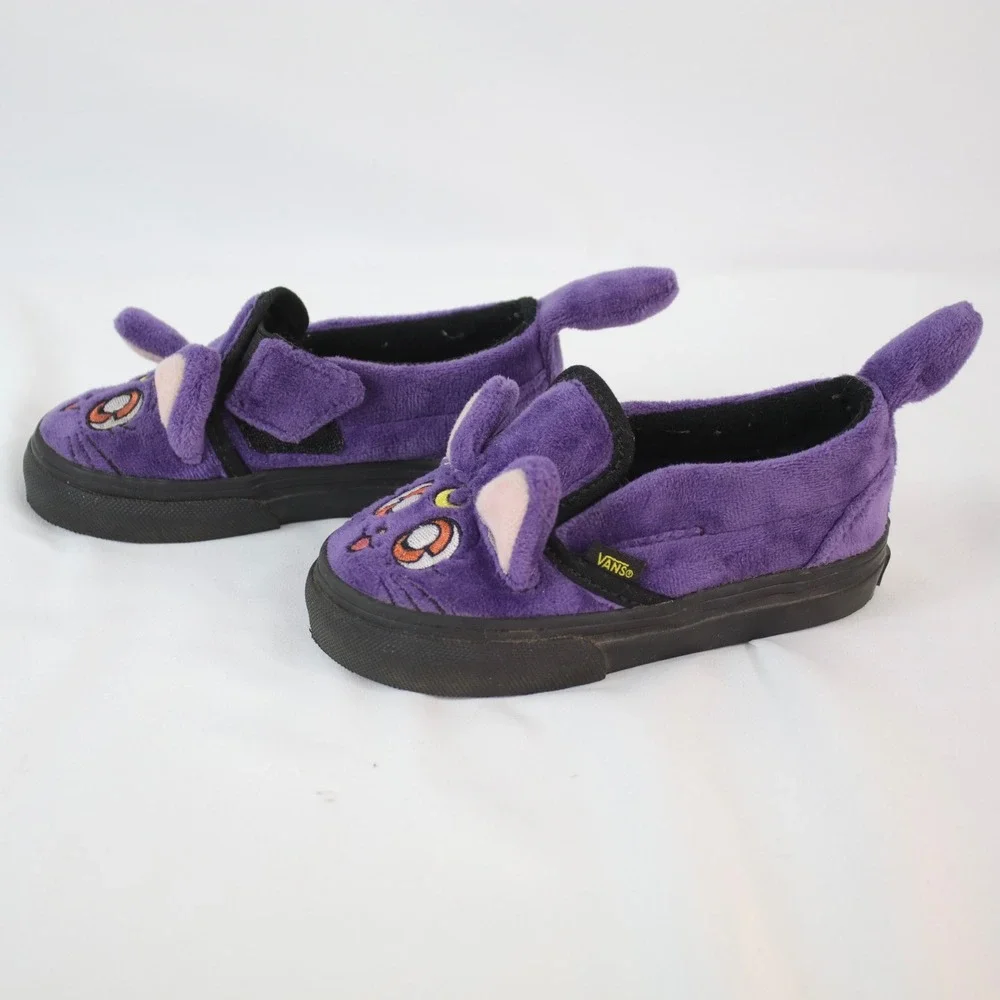 Vans x Sailor Moon Luna Slip-On Purple Plush Cat Sneakers Shoes Toddler Size 6.5